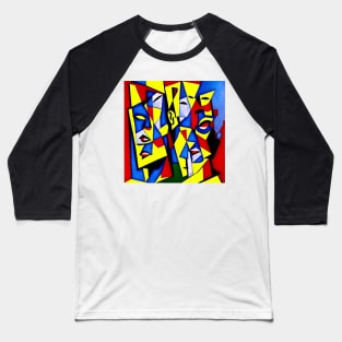 featured on deviantart, cubism, defined facial features, three heads, complementary colourhree colors, parallelism, close-up print of fractured, drawings Baseball T-Shirt